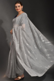 Saree in Light Grey Georgette for Party Wear with Sequins Work