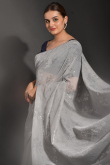 Saree in Light Grey Georgette for Party Wear with Sequins Work