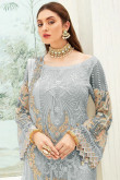 Light Grey Georgette Embroidered Trouser Suit