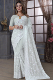 Light Grey Georgette Sequins Embroidered Fancy Saree 