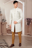 Light Grey Jacquard Woven Men Sherwani