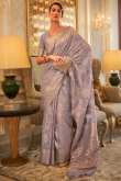 Traditional Saree in Kora Silk Light Grey for Party 
