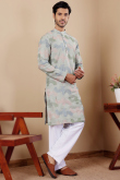 Light Grey Linen Embroidered Straight Cut Men's Kurta Pajama