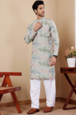 Light Grey Linen Embroidered Straight Cut Men's Kurta Pajama