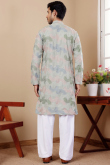 Light Grey Linen Embroidered Straight Cut Men's Kurta Pajama
