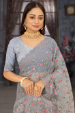 Light Grey Net Dori Embroidered Traditional Saree 