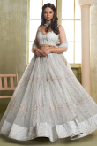 Light Grey Net Embroidered Flared Style Lehenga