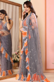Light Grey Net Embroidered Light Weight Saree
