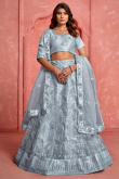 Light Grey Net Lehenga With Sequins Work For Weddings