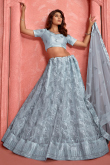 Light Grey Net Lehenga With Sequins Work For Weddings