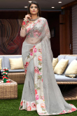 Light Grey Net Party Wear Saree With Net Blouse