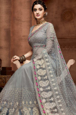 Light Grey Net Party Wear Saree With Silk Blouse