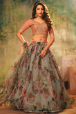 Light Grey Organza Printed Lehenga