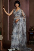 Light Grey Organza Printed Light Wight Saree 