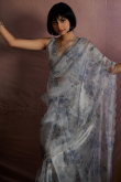 Light Grey Organza Printed Light Wight Saree 