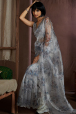 Light Grey Organza Printed Light Wight Saree 