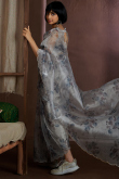 Light Grey Organza Printed Light Wight Saree 