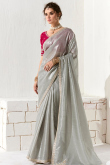 Light Grey Organza Saree With Sequins Work For Diwali
