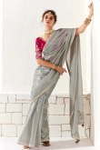 Light Grey Organza Saree With Sequins Work For Diwali