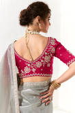 Light Grey Organza Saree With Sequins Work For Diwali