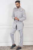 Light Grey Plain Linen Jodhpuri Style Men's Sherwani