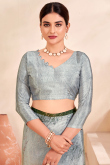 Light Grey Printed Crepe Light Weight Saree