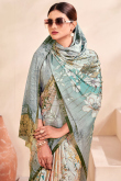 Light Grey Printed Crepe Light Weight Saree
