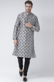 Light Grey Printed Dupion Silk Men's Kurta With Churidar 