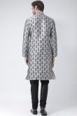 Light Grey Printed Dupion Silk Men's Kurta With Churidar 
