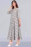 Light Grey Rayon Ready Made Printed Frock Style Casual Wear Kurti