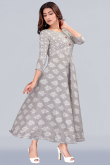 Light Grey Rayon Ready Made Printed Frock Style Casual Wear Kurti