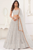 Light Grey Sequins Embroidered Flared Style Net Lehenga