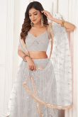 Light Grey Sequins Embroidered Flared Style Net Lehenga