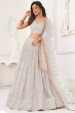 Light Grey Sequins Embroidered Flared Style Net Lehenga