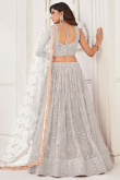 Light Grey Sequins Embroidered Flared Style Net Lehenga