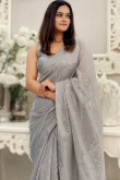 Light Grey Sequins Embroidered Lightweight Georgette Saree