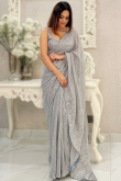 Light Grey Sequins Embroidered Lightweight Georgette Saree