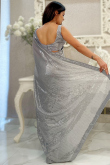 Light Grey Sequins Embroidered Lightweight Georgette Saree