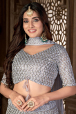 Light Grey Sequins Embroidered Net A-line Lehenga 