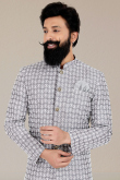 ght Grey Silk Sherwani with Resham Thread Embroidery