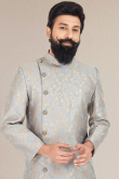 Woven Design Light Grey Sherwani in Elegant Silk Fabric