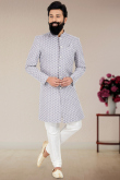Men’s Light Grey Silk Sherwani Embellished with Resham Work