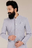 Men’s Light Grey Silk Sherwani Embellished with Resham Work