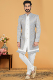 Light Grey Silk Jacket Style Men Sherwani