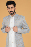 Light Grey Silk Jacket Style Men Sherwani