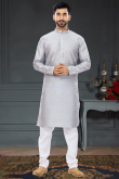 Light Grey Silk Men Kurta Pajama