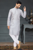 Light Grey Silk Men Kurta Pajama