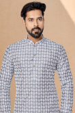 Light Grey Silk Straight Cut Men Kurta Pajama