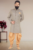 Plain Light Grey Fancy Silk Sherwani with Dhoti Pants