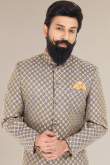 Plain Light Grey Fancy Silk Sherwani with Dhoti Pants
